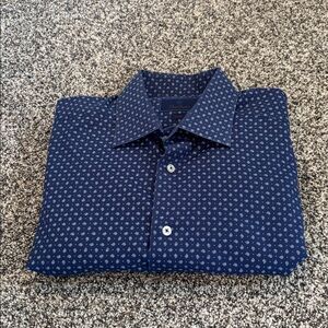 David Donahue Navy Patterned Button Down Shirt